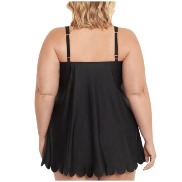 Swim Solutions Tummy Control Black Mesh Scalloped Hem Plus Size Swim Dress 24W - Picture 2 of 10